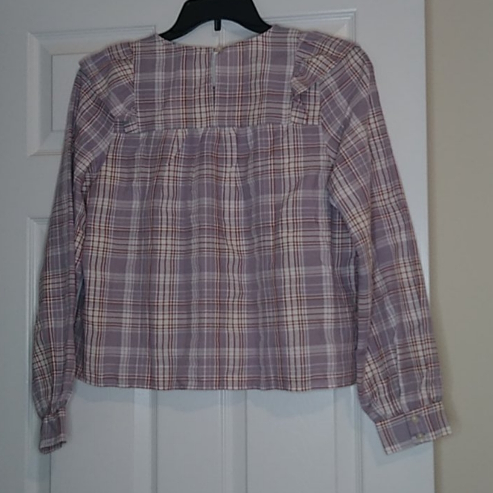 Loft Plaid Ruffle Cropped Blouse - Picture 3 of 3